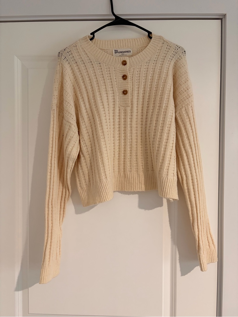 No Boundaries Cream Ribbed Button-Front Sweater